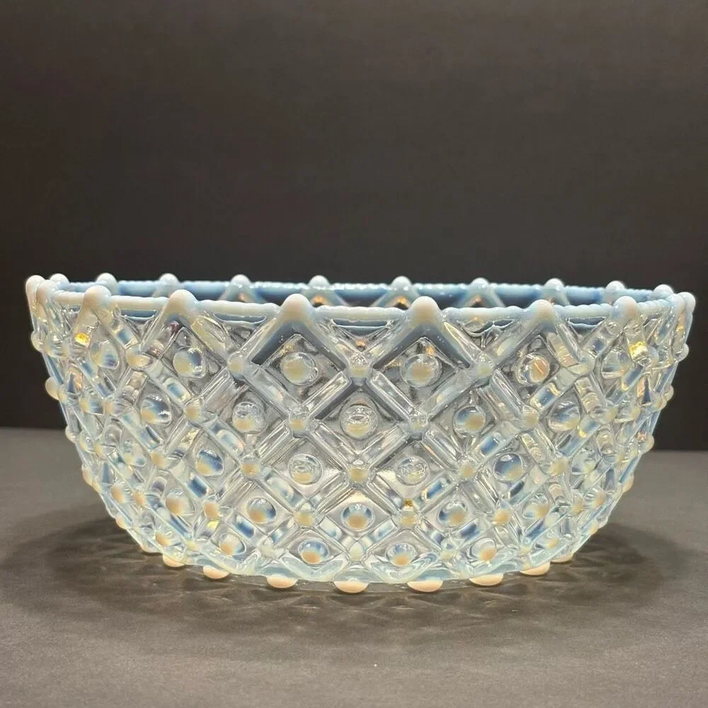 Rare Vintage Antique Aetna Glass Co. 1887 Hobnail Square Bowl White Opalescent